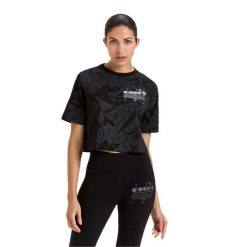 Koszulka damska DIADORA L. T-SHIRT SS CROP MANIFESTO. Czarne koszulki sportowe damskie Diadora, l, bez wzorów, bez ramiączek. Za 69.99 zł.