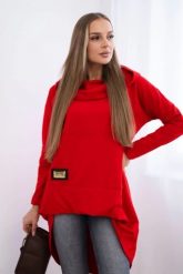 Bluza z długim tyłem i kapturem czerwona. Czerwone bluzy damskie KESI, l, bez wzorów, z bawełny, bez ramiączek. Za 229.98 zł.