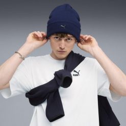 Głęboka czapka z metalowym logo PUMA CAT PUMA. Szare czapki damskie Puma, na jesień, bez wzorów, z dzianiny, klasyczne. Za 68.88 zł.