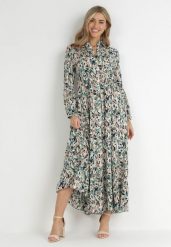 Zielona Sukienka Koszulowa z Falbaną Paldam. Zielone sukienki damskie Born2be, l, bez wzorów, z tkaniny, bez kołnierzyka, bez ramiączek, maxi, koszulowe. Za 129.99 zł.