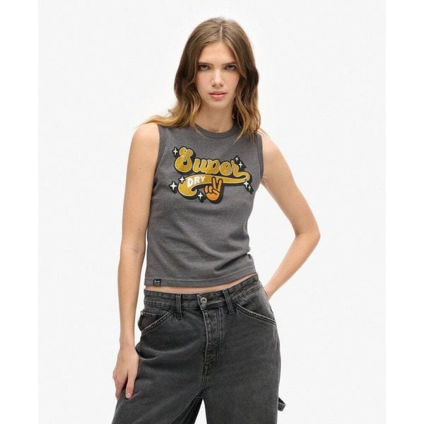 Kamizelka Slim z Retro Ozdobami. Szare bielizna sportowa damska Superdry, bez wzorów. W wyprzedaży za 139.60 zł.