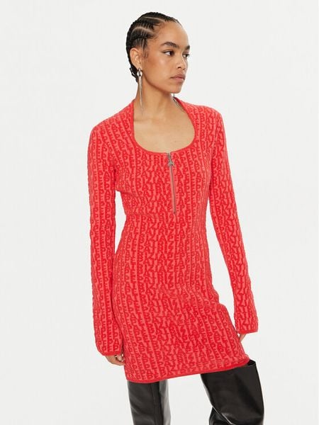 Patrizia Pepe Sukienka dzianinowa 2A2822/K210-J4C4 Koralowy Regular Fit. Pomarańczowe sukienki damskie Patrizia Pepe, bez wzorów, z dzianiny, bez kołnierzyka, bez ramiączek. Za 509.99 zł.