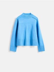 Sweter ze stójką - niebieski. Niebieskie swetry nierozpinane damskie Reserved, l, bez wzorów, z dzianiny, bez kołnierzyka, bez ramiączek. Za 129.99 zł.