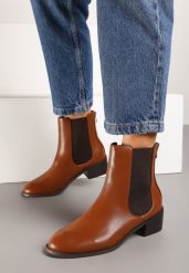Brązowe Botki na Obcasie w Stylu Sztybletów z Elastyczną Gumką Aetaris. Brązowe botki damskie Born2be, bez wzorów, z jeansu, biznesowe, bez obcasa, na obcasie, bez zapięcia. Za 159.99 zł.