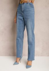 Niebieskie Jeansy Regular Push-Up z Paskiem z Klamrą Rosavita. Niebieskie jeansy damskie Renee, bez wzorów, z jeansu, klasyczne, długie. Za 59.99 zł.