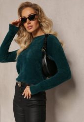 Ciemnozielony Sweter Wełniany Elisabema. Zielone swetry nierozpinane damskie Renee, l, bez wzorów, z tkaniny, casualowe, bez kołnierzyka, bez ramiączek. Za 64.99 zł.