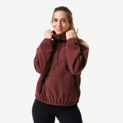 Bluza do jogi damska Domyos polar. Fioletowe bluzy damskie DOMYOS, l, bez wzorów, z materiału, biznesowe, bez ramiączek, bez kaptura. Za 119.99 zł.