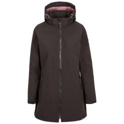 Kurtka Damska Samantha Soft Shell. Czarne kurtki sportowe damskie Trespass, m, bez wzorów, z softshellu, bez ramiączek, bez kaptura, trekkingowe. Za 456.99 zł.
