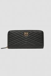 PINKO Czarny portfel pikowany Ryder Zip Around. Czarne portfele damskie Pinko, ze skóry. W wyprzedaży za 529.99 zł.