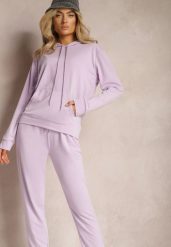 Fioletowy Klasyczny Komplet Dresowy z Bluzą Kangurką i Spodniami Typu Jogger Salevia. Fioletowe bluzy damskie Renee, m, bez wzorów, z dresówki, klasyczne, bez ramiączek, bez kaptura. Za 74.99 zł.