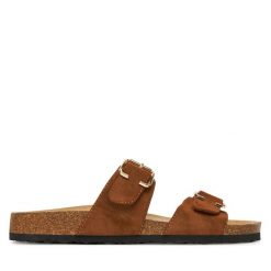 Klapki ONLY Shoes. Brązowe klapki damskie ONLY Shoes, bez wzorów, bez obcasa, bez zapięcia. Za 119.99 zł.