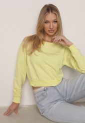 Jasnozielona Bluza z Dodatkiem Bawełny Wykończona Ściągaczami Evilaya. Zielone bluzy damskie Born2be, l, bez wzorów, z bawełny, casualowe, bez ramiączek, bez kaptura. Za 39.99 zł.