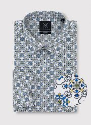 PAKO LORENTE – Koszula w kolorze białym w oryginalny wzór. Białe koszule męskie Pako Lorente, m, bez wzorów, bez kołnierzyka, bez ramiączek. Za 79.99 zł.