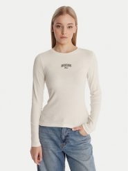 Guess Jeans Bluzka W6RP22 KA0H1 Écru Slim Fit. Bluzki damskie Guess Jeans, xs, z aplikacjami, z bawełny, bez kołnierzyka, bez ramiączek. Za 169.99 zł.