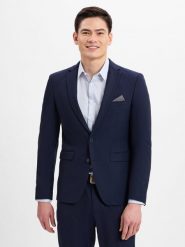 Finshley & Harding marynarka od garnituru modułowego Mężczyźni Slim Fit Sztuczne włókno niebieski, 90. Niebieskie garnitury męskie Finshley & Harding, m, bez wzorów, z włókna. Za 399.95 zł.