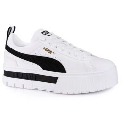 Buty damskie sneakersy sportowe Puma MAYZE LTHR. Białe obuwie sportowe damskie Puma, bez wzorów, bez zapięcia, trekkingowe. W wyprzedaży za 199.00 zł.