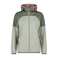 Kurtka przeciwdeszczowa damska CMP Vorina Jacket. Zielone kurtki sportowe damskie CMP, l, bez wzorów, z materiału, bez ramiączek, bez kaptura, trekkingowe. Za 434.49 zł.