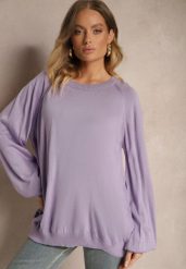 Fioletowy Sweter Oversize Ozdobiony Szerokimi Ściągaczami Anittia. Fioletowe swetry nierozpinane damskie Renee, m, bez wzorów, z jeansu, casualowe, bez kołnierzyka, bez ramiączek. Za 84.99 zł.