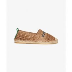 Sandały espadryle z haftowanego rafii dla kobiet Superdry. Brązowe sandały damskie Superdry, bez wzorów, bez obcasa, bez zapięcia. Za 271.55 zł.