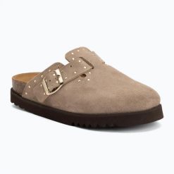 Klapki damskie Scholl Beatriz Suede. Brązowe klapki damskie Scholl, bez wzorów, z materiału, eleganckie, bez obcasa, bez zapięcia. Za 529.99 zł.