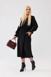 Czarna klasyczna sukienka Marlen MIDI - z gumką w pasie i kieszeniami PLUS SIZE XXL OVERSIZE JESIEŃ. Czarne sukienki damskie Moda Size Plus Iwanek, do pracy, na jesień, plus size, bez wzorów, z lyocellu, biznesowe, bez kołnierzyka, plus size, bez ramiączek, midi, oversize. Za 329.90 zł.