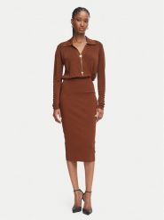 Elisabetta Franchi Sukienka koktajlowa AM-19S-66E2-V500 Brązowy Slim Fit. Brązowe sukienki damskie Elisabetta Franchi, s, bez wzorów, z wiskozy, wizytowe, bez kołnierzyka, bez ramiączek. Za 2,139.00 zł.