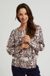 Wzorzysty sweter z długimi rękawami beżowy. Brązowe swetry nierozpinane damskie MOODO, l, bez wzorów, z elastanu, bez kołnierzyka, bez ramiączek. W wyprzedaży za 49.99 zł.