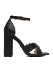 DeeZee Sandały CEO-998877 Czarny. Czarne sandały damskie DeeZee, bez wzorów, z materiału, bez obcasa, na słupku, bez zapięcia. Za 139.99 zł.