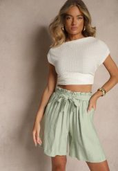 Zielone Szorty z Wiskozy High Waist Ozdobione Paskiem Lumilirae. Zielone szorty damskie Renee, bez wzorów, z wiskozy, eleganckie, z podwyższonym stanem. Za 44.99 zł.