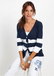 Kardigan z bawełny. Niebieskie kardigany damskie bonprix, bez wzorów, z bawełny, eleganckie, bez kołnierzyka. Za 104.99 zł.