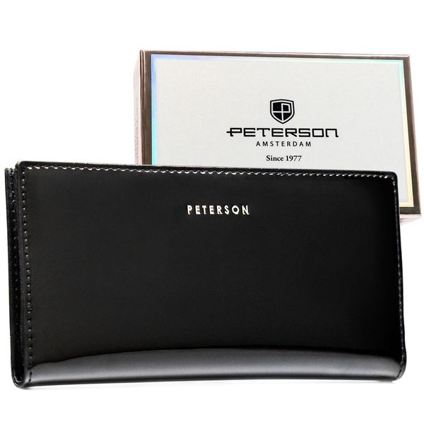Duży portfel damski ze skóry ekologicznej w czarnym kolorze zamykany suwakiem i zatrzaskiem PTN 004-PU8 Peterson. Czarne portfele damskie Peterson, ze skóry ekologicznej. Za 75.99 zł.
