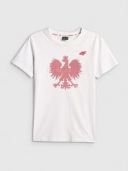 4F Koszulka kibica damska - biała XXL. Białe koszulki sportowe damskie 4F, l, bez wzorów, z bawełny, bez ramiączek. Za 79.99 zł.