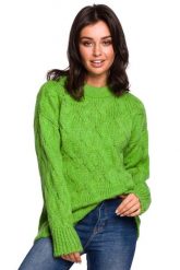 Zielony Ciepły Sweter z Półgolfem w Warkocze. Zielone swetry nierozpinane damskie MOE, l, bez wzorów, z materiału, bez kołnierzyka, bez ramiączek. Za 209.90 zł.