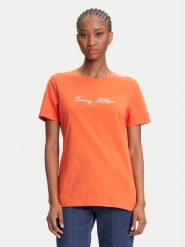 Tommy Hilfiger T-Shirt Script WW0WW45746 Pomarańczowy Regular Fit. Brązowe t-shirty damskie Tommy Hilfiger, xl, bez wzorów, z bawełny, bez kołnierzyka, bez ramiączek. Za 119.99 zł.