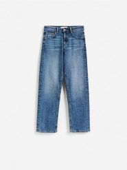Jeansy straight petite - granatowy. Niebieskie jeansy damskie Reserved, bez wzorów, z bawełny, petite. Za 129.99 zł.