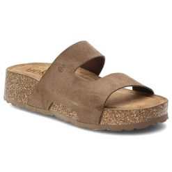 Klapki damskie Yokono, cholewka ze skóry naturalnej odkryty fason szeroki pasek stabilna platforma, brązowe, Wiwi-260 Ser Lodo. Brązowe klapki damskie Yokono, bez wzorów, ze skóry, bez obcasa, na platformie, bez zapięcia. Za 209.00 zł.