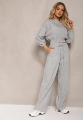 Szary Bawełniany Komplet Bluza Krótka ze Ściągaczem i Szerokie Spodnie ze Sznurkiem w Pasie Rionnea. Szare bluzy damskie Renee, l, bez wzorów, z bawełny, bez ramiączek, bez kaptura. Za 189.99 zł.