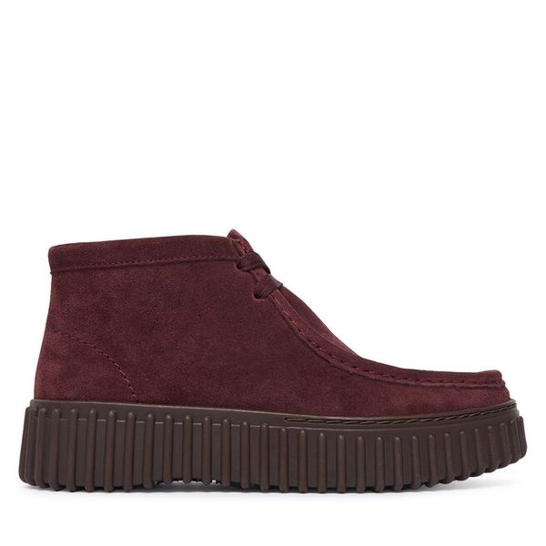 Trzewiki Clarks. Czerwone botki damskie Clarks, bez wzorów, bez obcasa, na płaskiej podeszwie, bez zapięcia. Za 519.99 zł.