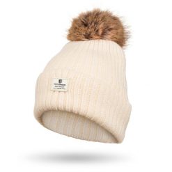 Czapka beżowa Peterson PTN HAT-08. Brązowe czapki damskie Peterson, na zimę, z aplikacjami, z dzianiny. Za 44.00 zł.