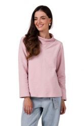 Prosta Bluza z Wysokim Kołnierzem - Pudrowa. Białe bluzy damskie MOE, l, bez wzorów, z bawełny, bez ramiączek, bez kaptura. Za 254.90 zł.