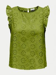 JDY Bluzka Vola 15312383 Zielony Regular Fit. Zielone bluzki damskie JDY, xs, bez wzorów, z bawełny, bez kołnierzyka, bez ramiączek. Za 139.99 zł.