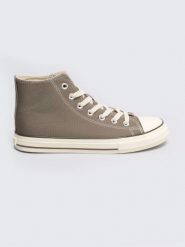 Trampki męskie wysokie khaki RR174618 303. Zielone trampki męskie BIG STAR, bez wzorów, z materiału, eleganckie, przed kolano, bez zapięcia. W wyprzedaży za 69.99 zł.