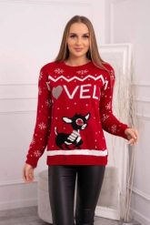 Sweter świąteczny z napisem czerwony. Czerwone swetry nierozpinane damskie KESI, l, bez wzorów, z wełny, wizytowe, bez kołnierzyka, plus size, bez ramiączek. Za 125.45 zł.