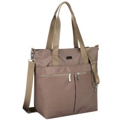 Jednokomorowa, beżowa shopperka damska zamykana suwakiem Peterson PTN CTY-19. Brązowe shopperki damskie Peterson, bez wzorów, bez dodatków. Za 89.99 zł.