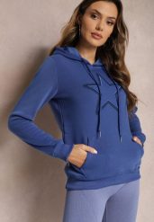 Niebieska Ocieplana Bluza Dzianinowa z Kapturem Ziff. Niebieskie bluzy damskie Renee, xl, bez wzorów, z dzianiny, casualowe, bez ramiączek, z kapturem. Za 79.99 zł.