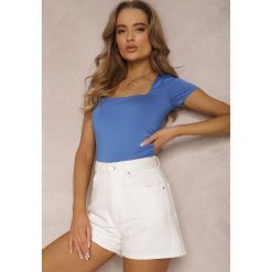 Niebieska Bluzka Cilelle. Niebieskie bluzki damskie Renee, l, bez wzorów, z dzianiny, bez kołnierzyka, bez ramiączek. Za 49.99 zł.