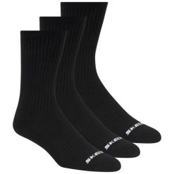 Skarpetki sportowe dla dorosłych 3pk Unisex Non Terry Crew. Czarne skarpety męskie Skechers, bez wzorów, z bawełny. Za 49.99 zł.