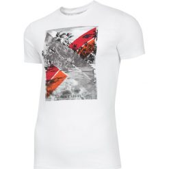 T-shirt męski TSM025A - biały. Białe t-shirty męskie 4F, m, bez wzorów, bez kołnierzyka, bez ramiączek. W wyprzedaży za 34.99 zł.