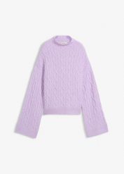 Sweter ze wzorem w warkocze. Fioletowe swetry nierozpinane damskie bonprix, bez wzorów, bez kołnierzyka, bez ramiączek. Za 127.99 zł.