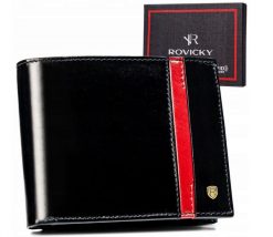 Portfel skórzany Rovicky 22323-RVTP czarny. Czarne portfele męskie ROVICKY, z aplikacjami, ze skóry. Za 94.00 zł.